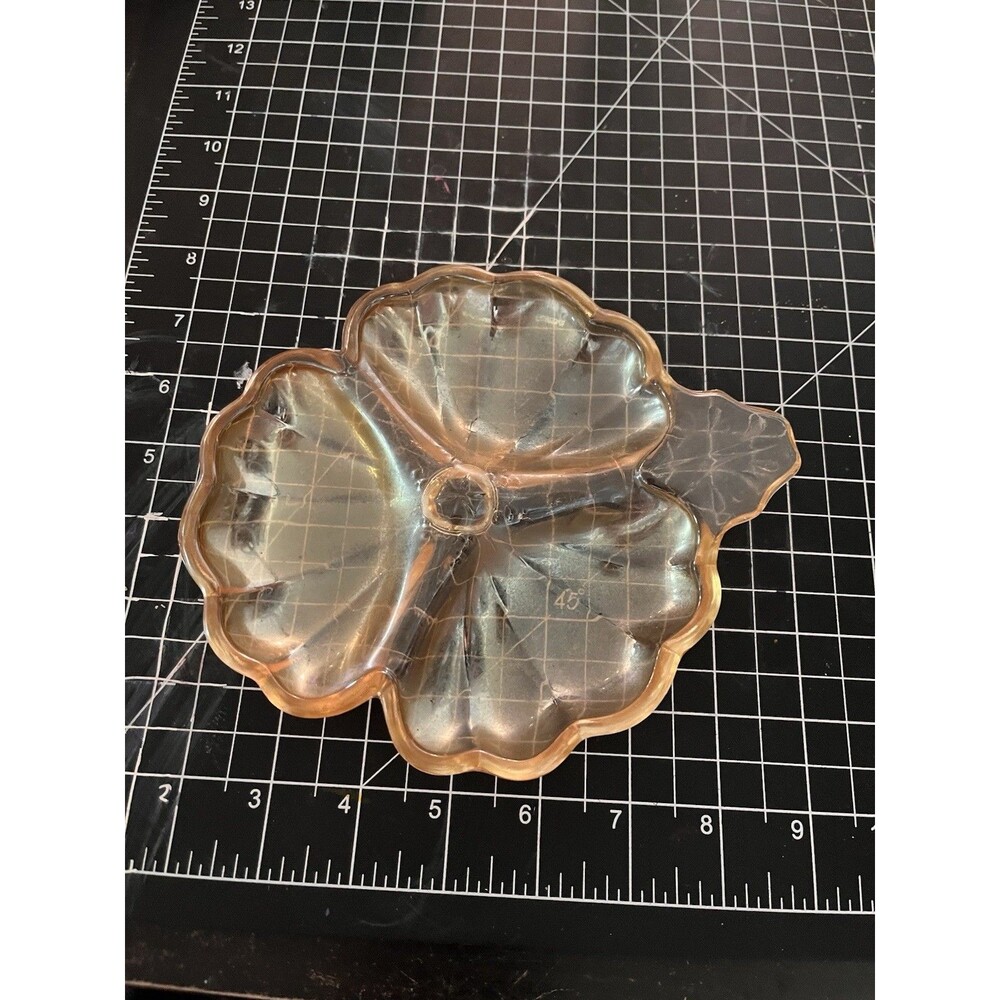 Carnival Glass 3 Leaf Amber Divided Clover Dish Vtg EUC See MM'S in pics